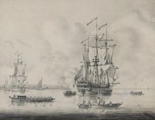 ATTRIBUTED TO FRANCIS SWAINE (BRITISH CIRCA 1720 - 1782), FRIGATES IN A HARBOUR