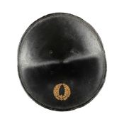 ‡ A black lacquered leather jingasa [war hat], Momoyama-Edo period