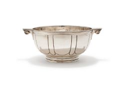 A LARGE SILVER TWIN HANDLED BOWL