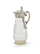 A VICTORIAN SILVER MOUNTED GLASS CLARET JUG