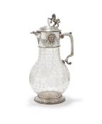 A VICTORIAN SILVER PLATE MOUNTED GLASS CLARET JUG