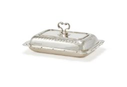 A SILVER SHAPED OBLONG ENTREE DISH AND COVER