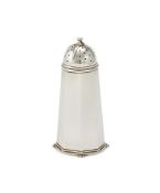 A SILVER TAPERING OCTAGONAL SUGAR CASTER