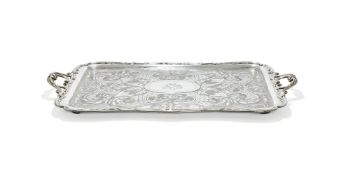 A FRENCH SILVER PLATE TWIN HANDLED TRAY