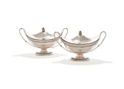 A PAIR OF GEORGE III SILVER SAUCE TUREENS AND COVERS