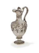 A VICTORIAN SILVER MOUNTED FROSTED GLASS BALUSTER CLARET JUG