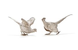 A PAIR OF SILVER MODELS OF PHEASANTS