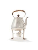 A GEORGE III SILVER TEA KETTLE ON STAND