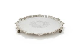 A GEORGE III SILVER SHAPED CIRCULAR SALVER