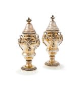 A PAIR OF VICTORIAN BRITANNIA STANDARD SILVER GILT VASES