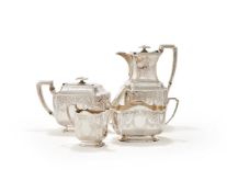 Y A VICTORIAN SILVER SHAPED OBLONG FOUR PIECE TEA SET