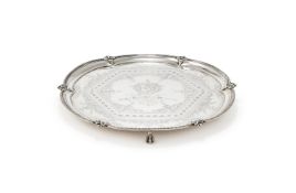 A VICTORIAN SILVER SHAPED CIRCULAR SALVER