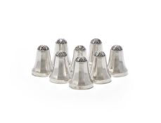 A SET OF EIGHT DANISH SILVER PEPPER SHAKERS
