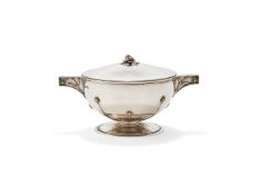 A SILVER DISH AND COVER