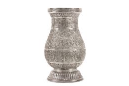 AN INDIAN SILVER LARGE BALUSTER VASE