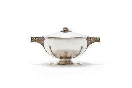 A SILVER DISH AND COVER