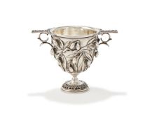 AN ITALIAN SILVER TWIN HANDLED SKYPHOS CUP