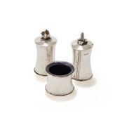 A SILVER THREE PIECE CRUET SET