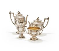 Y A CASED VICTORIAN SILVER FOUR PIECE TEA AND COFFEE SET