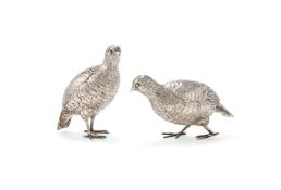 TWO SILVER MODELS OF PARTRIDGES