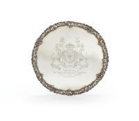 A GEORGE II SILVER SHAPED CIRCULAR TEA TRAY