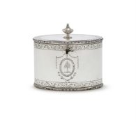 A GEORGE III SILVER OVAL TEA CADDY