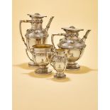 Y A VICTORIAN SILVER FOUR PIECE GOTHIC STYLE COFFEE SET