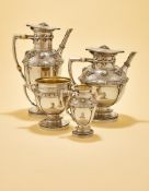 Y A VICTORIAN SILVER FOUR PIECE GOTHIC STYLE COFFEE SET
