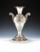 A SILVER TWIN HANDLED VASE
