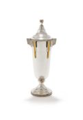 A SILVER AND ENAMEL CUP AND COVER
