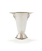 A SILVER TWIN HANDLED TAPERING VASE