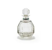 A FRENCH SILVER AND ENAMEL MOUNTED GLASS SCENT BOTTLE