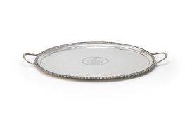 A GEORGE III SILVER OVAL TWIN HANDLED TRAY