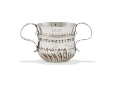 A JAMES II SILVER SMALL TWIN HANDLED PORRINGER