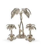 AN EDWARDIAN ELECTRO-PLATED THREE PIECE TABLE CENTRE PIECE