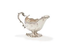 A VICTORIAN SILVER SHAPED OVAL SAUCE BOAT