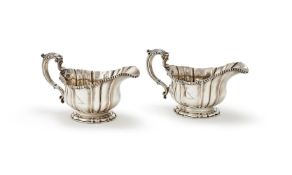 A PAIR OF GEORGE IV SILVER SHAPED OVAL SAUCE BOATS