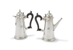 A PAIR OF SILVER TAPERING CAFE AUX LAITS POTS