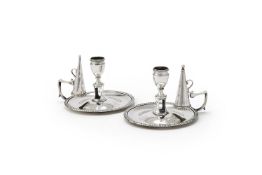 A PAIR OF GEORGE III SILVER CHAMBERSTICKS