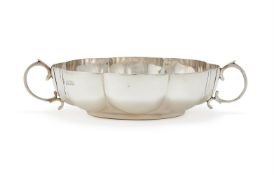 A VICTORIAN SILVER TWIN HANDLED LOBED CIRCULAR BOWL