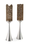 STUART DEVLIN, TWO SILVER AND SILVER GILT CANDLESTICKS