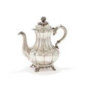 Y A WILLIAM IV SILVER LOBED BALUSTER COFFEE POT