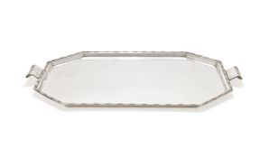 A LARGE SILVER TWIN HANDLED TRAY
