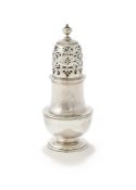 A GEORGE II SILVER BALUSTER SUGAR CASTER