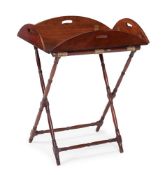 A REGENCY MAHOGANY AND BRASS MOUNTED TRAY ON STAND, CIRCA 1820