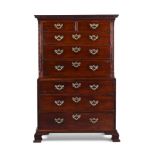 A GEORGE III MAHOGANY CHEST ON CHEST, IN THE MANNER OF GILLOWS, CIRCA 1760