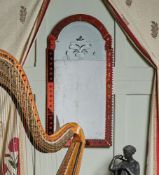 A GILTWOOD AND ETCHED RED GLASS MIRROR, IN QUEEN ANNE STYLE, 20TH CENTURY