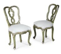 A PAIR OF VENETIAN POLYCHROME PAINTED SIDE CHAIRS, LATE 18TH OR EARLY 19TH CENTURY