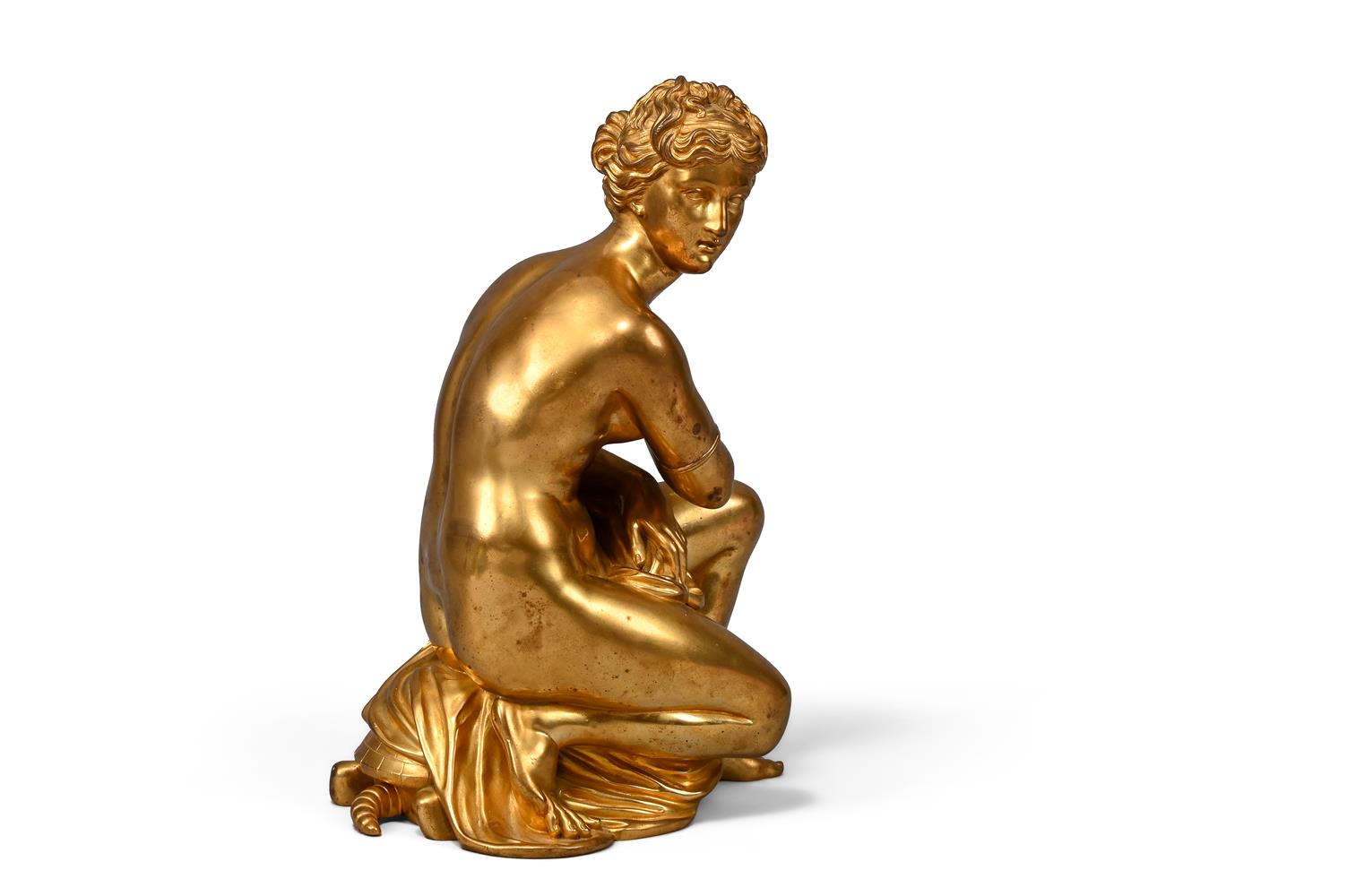 AFTER COYSEVOX, A GILT BRONZE FIGURE OF THE CROUCHING VENUS, FRENCH, 19TH CENTURY