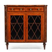 Y A REGENCY ROSEWOOD AND SATINWOOD BREAKFRONT SIDE CABINET, CIRCA 1815